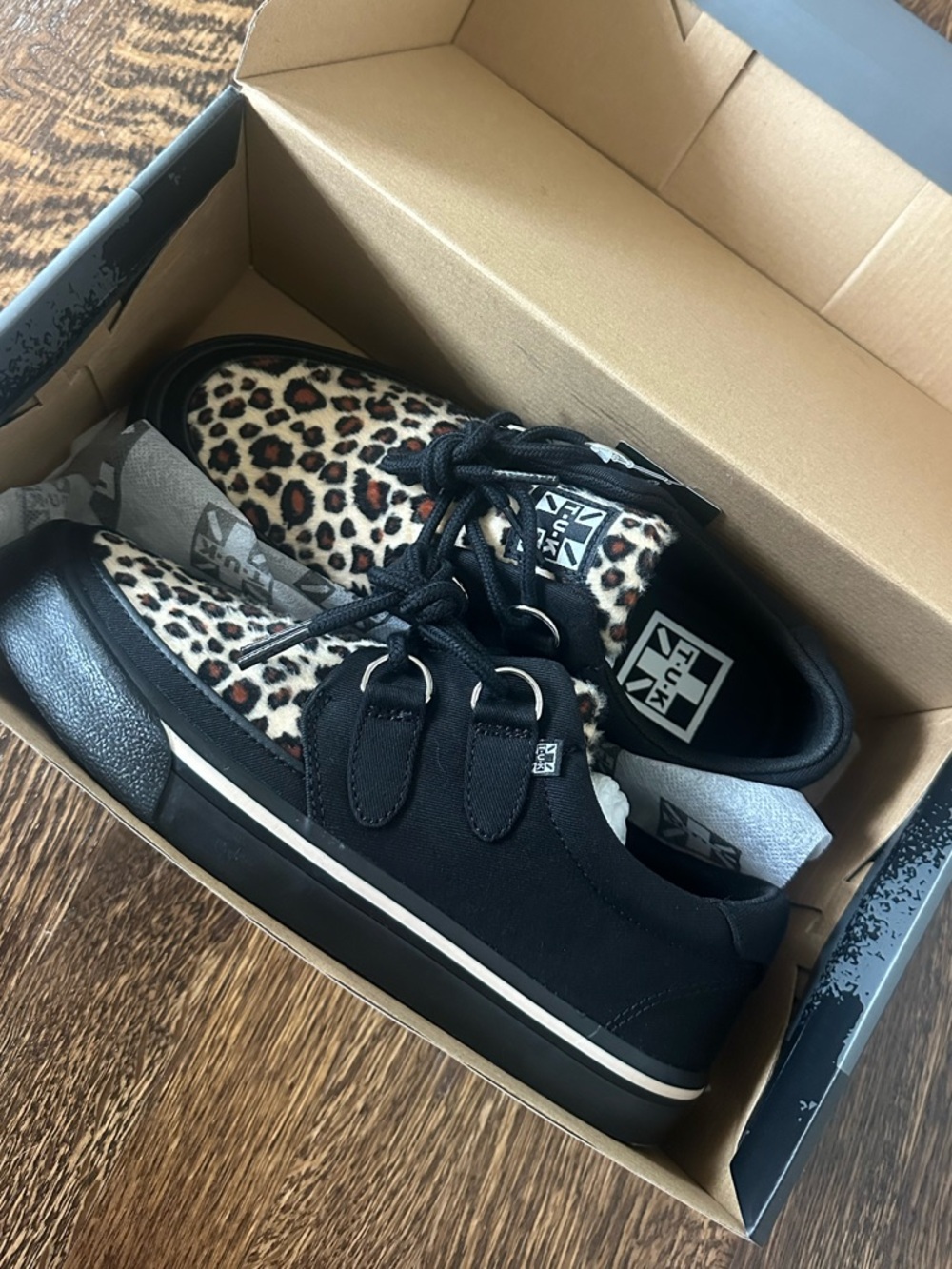 T.U.K Leopard Vegan Low-Top Sneakers - Black & Leopard
